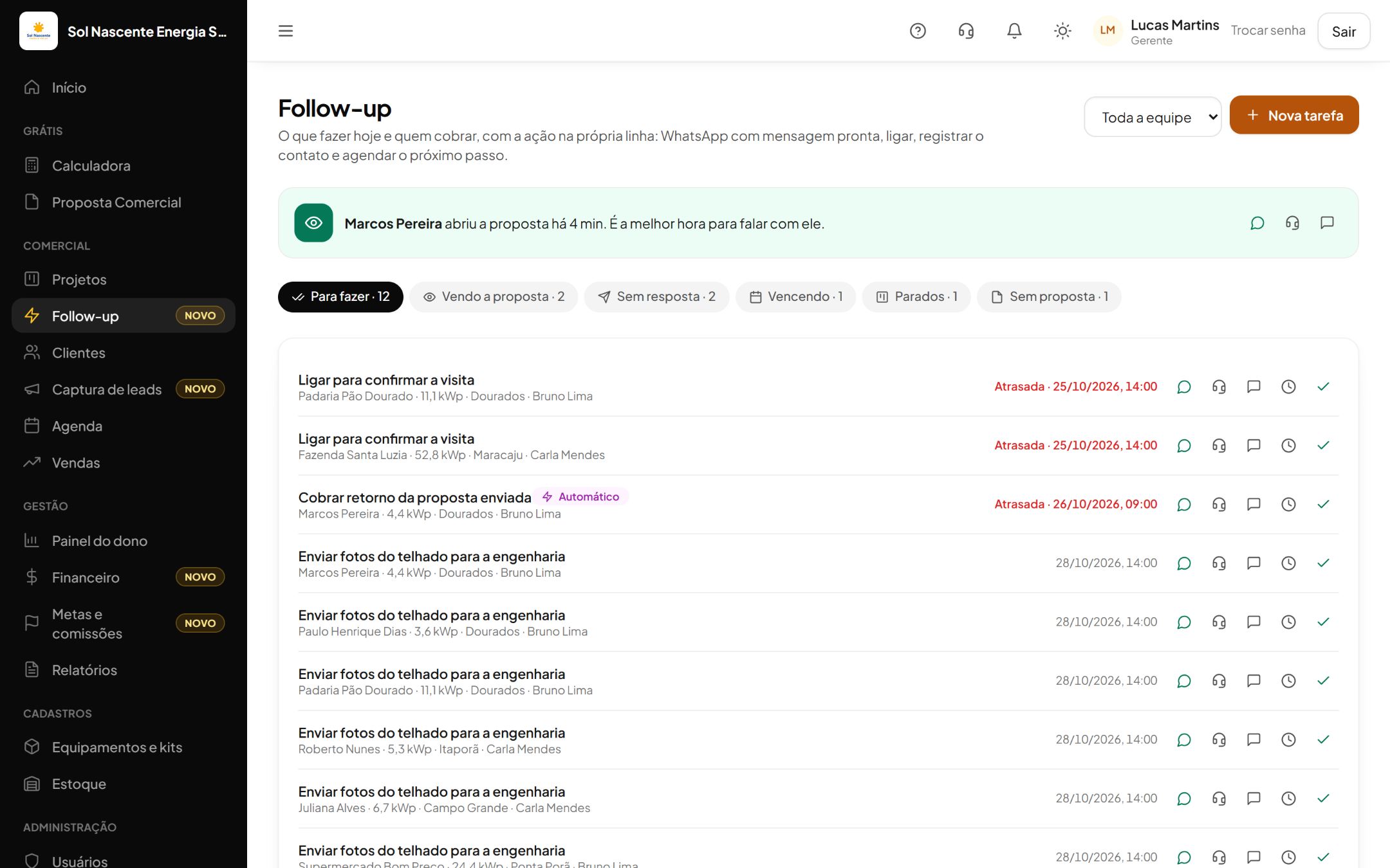 Nenhum pedido esquecido: tela do EasySun