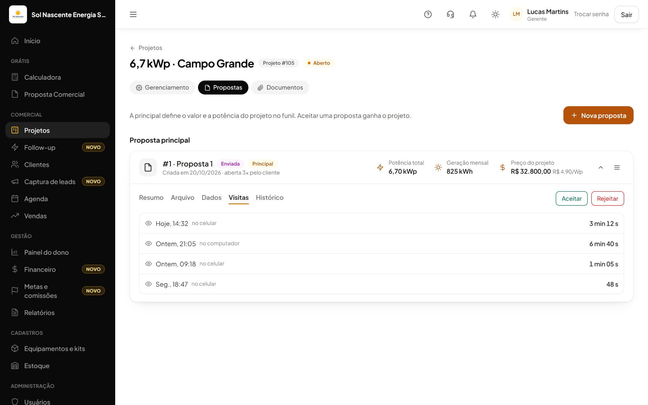 Na hora certa: tela do EasySun